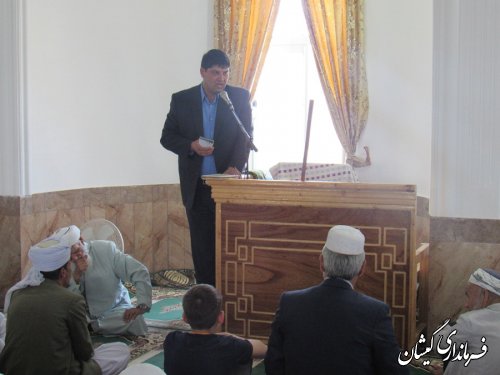 سخنرانی بخشدار گلدشت در نماز جمعه روستای بصیرآباد