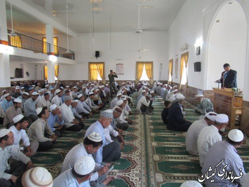 سخنرانی بخشدار گلدشت در نماز جمعه روستای بصیرآباد
