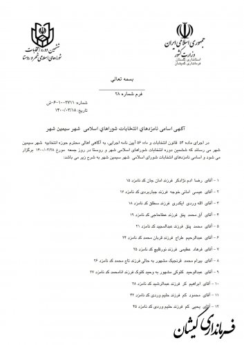 انتشار آگهی اسامی نامزدهای انتخابات شوراهای اسلامی شهر گمیش تپه و سیمین شهر