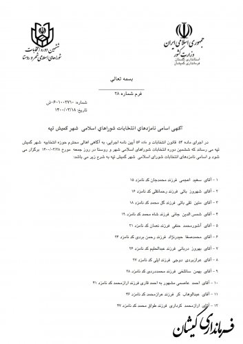 انتشار آگهی اسامی نامزدهای انتخابات شوراهای اسلامی شهر گمیش تپه و سیمین شهر