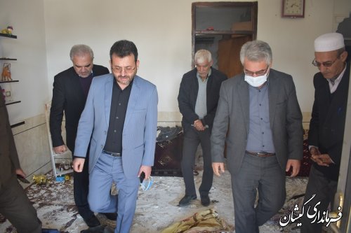 بازدید فرماندارگمیشان از محل حادثه انفجار گاز خانگی در روستای بصیر آباد